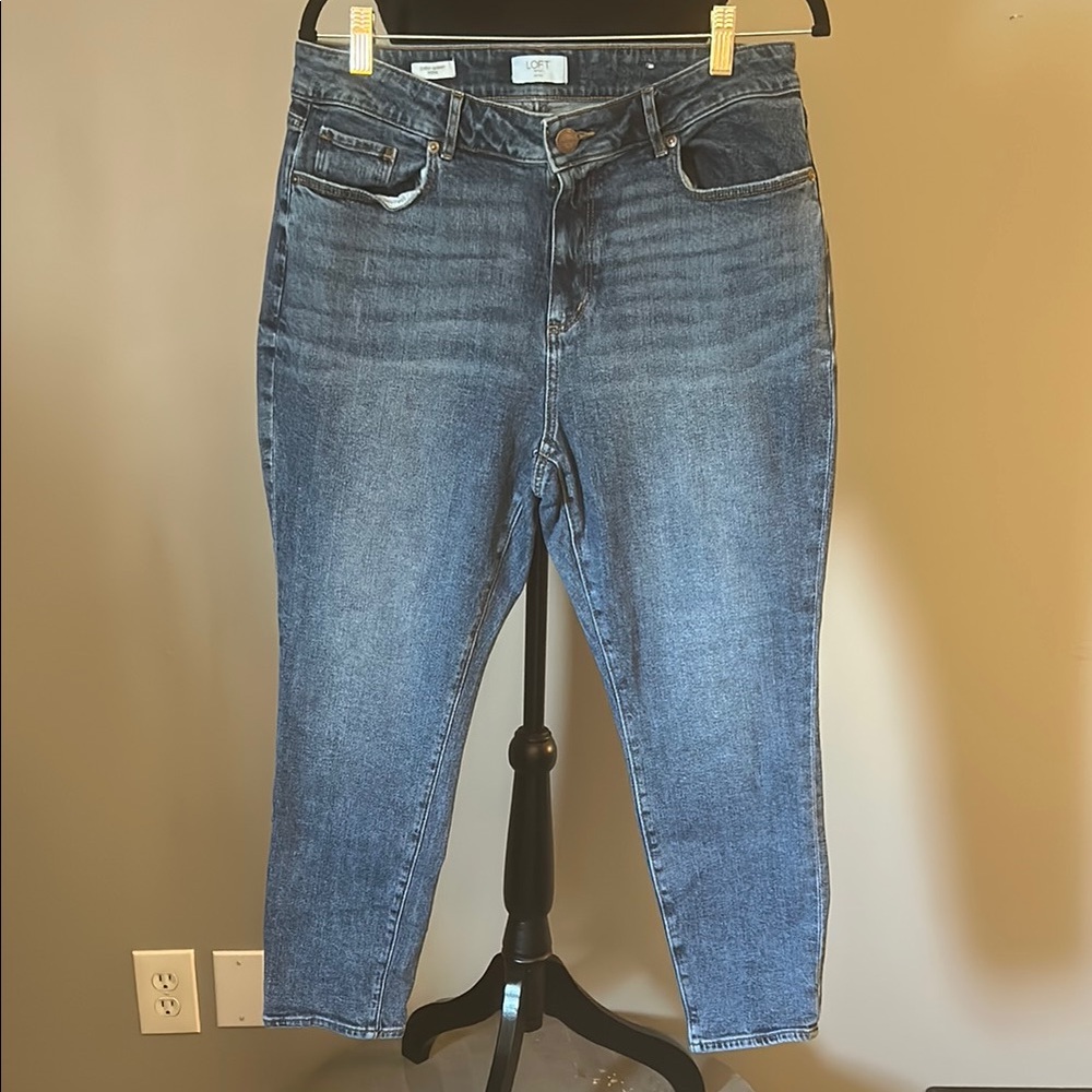LOFT Blue Cropped Ankle Jeans with Subtle Fading